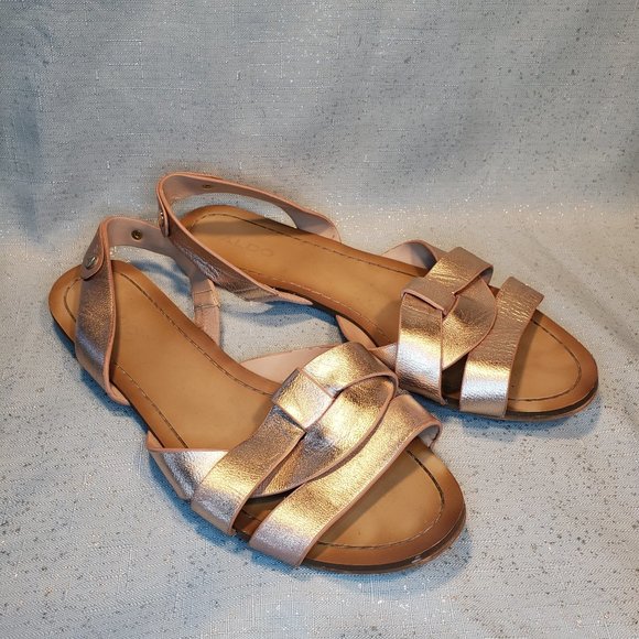 ALDO - Metallic rose gold Flat Sandals With Back Strap - Size7.5 - Picture 1 of 10